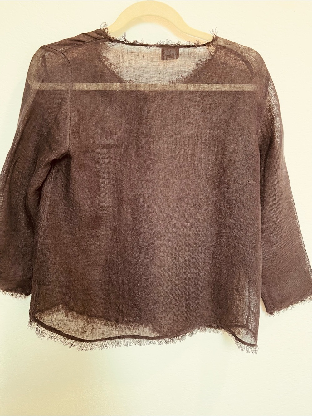 Eileen Fisher Sheer Linen Button -Front Black/Brown Blouse. - Picture 4 of 14
